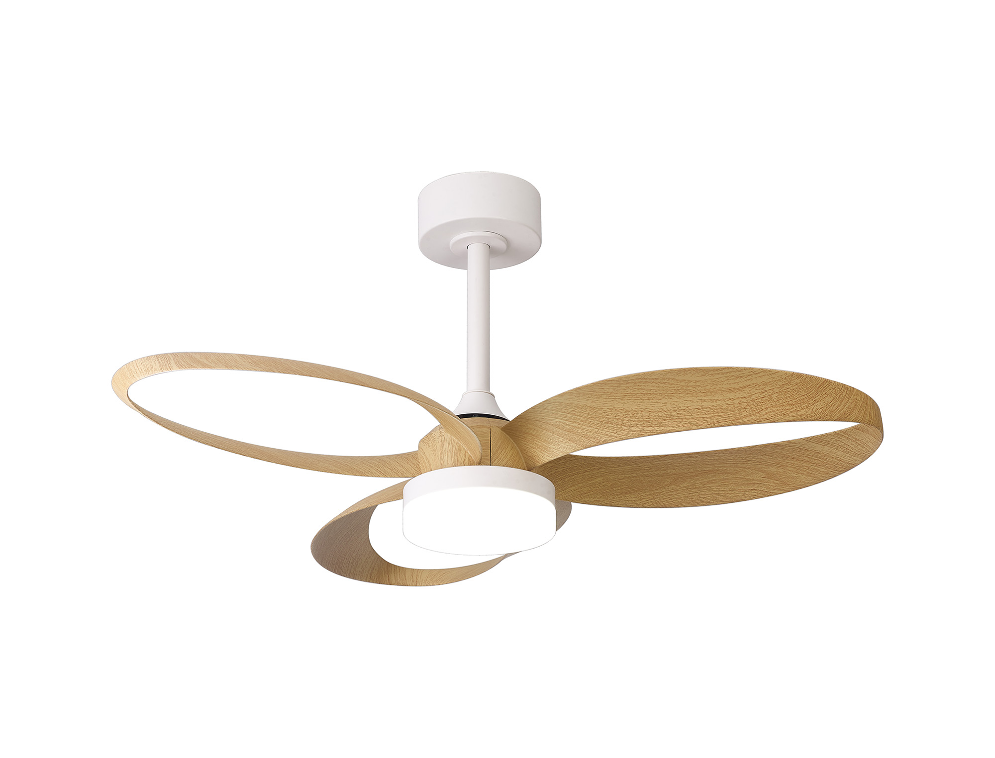 M8702  Infinity Fan 24W LED Dimmable Ceiling Light & Fan; Remote Controlled; White/Wood